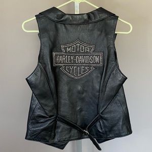 Harley Davidson leather black rhinestone biker vest M